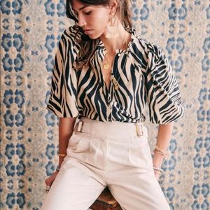 NWT SZ38- Sézane Anton Zebra Blouse -Linen